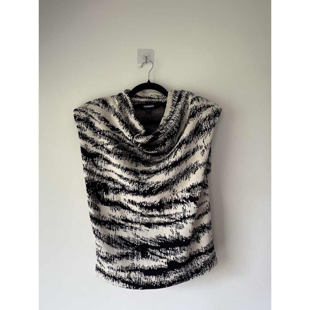 NWT Express Abstract Tiger Stripe Cowl Neck Sleeveless Knit Sweater S